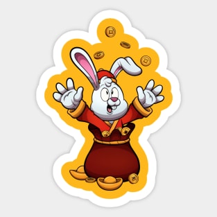 Cute Chinese Rabbit Throwing Gold Coins Sticker